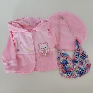 Cute Little Handmade New Jacket/Tam Set With Crocheted Purse for 18 Inch Dolls